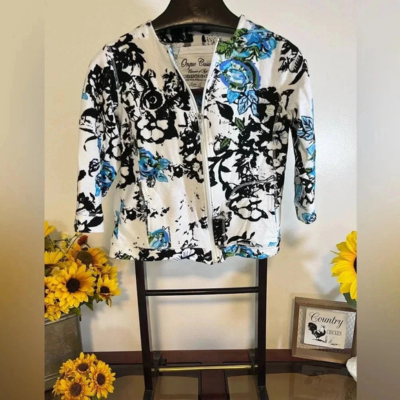 onque casuals Women’s size small zippered Cotton Sweater with pockets - Picture 2 of 5